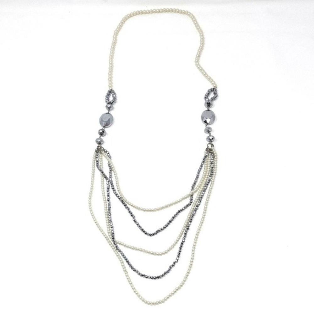 Elegant Necklace Silver & Pearl Multi-strand Formal Jewelry Fashion Dressy - Picture 2 of 4